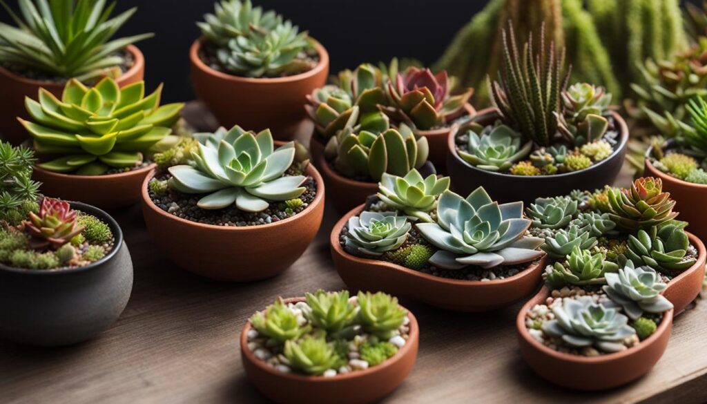 miniature succulent gardens in various sizes and shapes