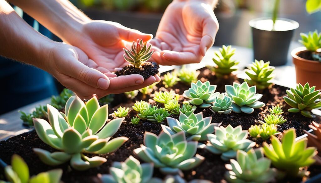 this is an example of therapeutic succulent gardening while propogating and designing a larger garden container.