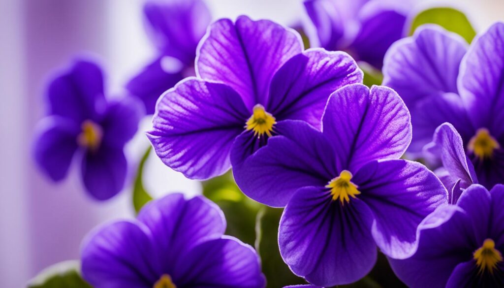 African violets-displaying the purple flowering blooms