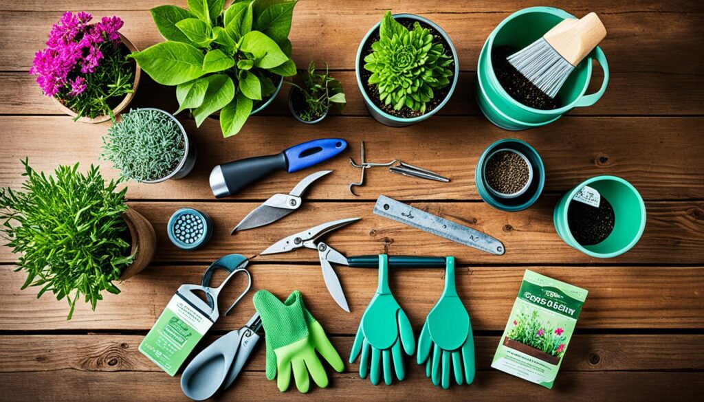 gardening gift sets displayed on a tabletop