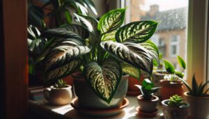 a beautiful Dieffenbachia amoena in a table setting