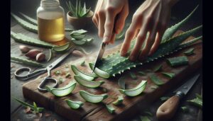 an image of the cutting of aloe vera to be used in its medicinal fashion