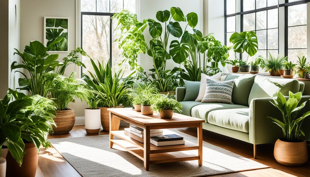 indoor plant hobby displaying an array of greenery growing in the living room