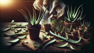 an image of the cuttings of aloe vera to be used in its medicinal fashion from pot to propogation