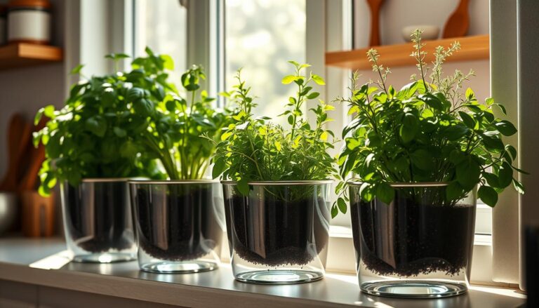 Self-watering pots for indoor herbs