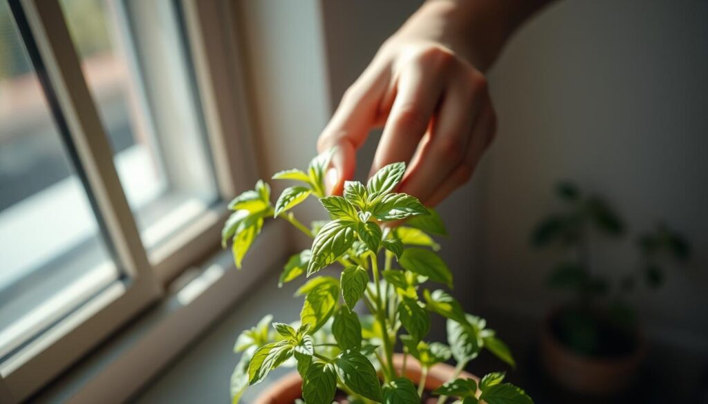 pruning indoor basil