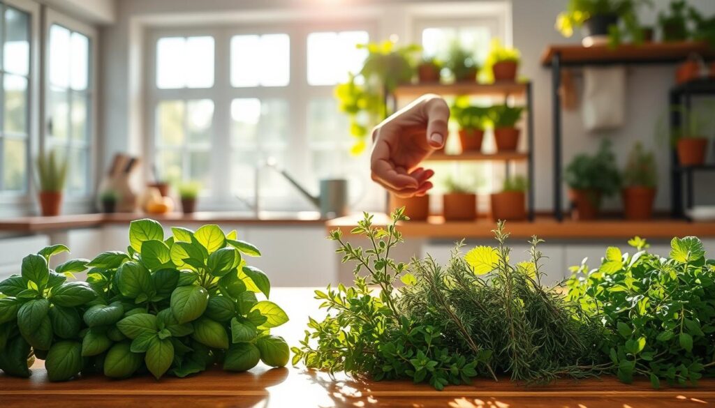 harvesting indoor herbs